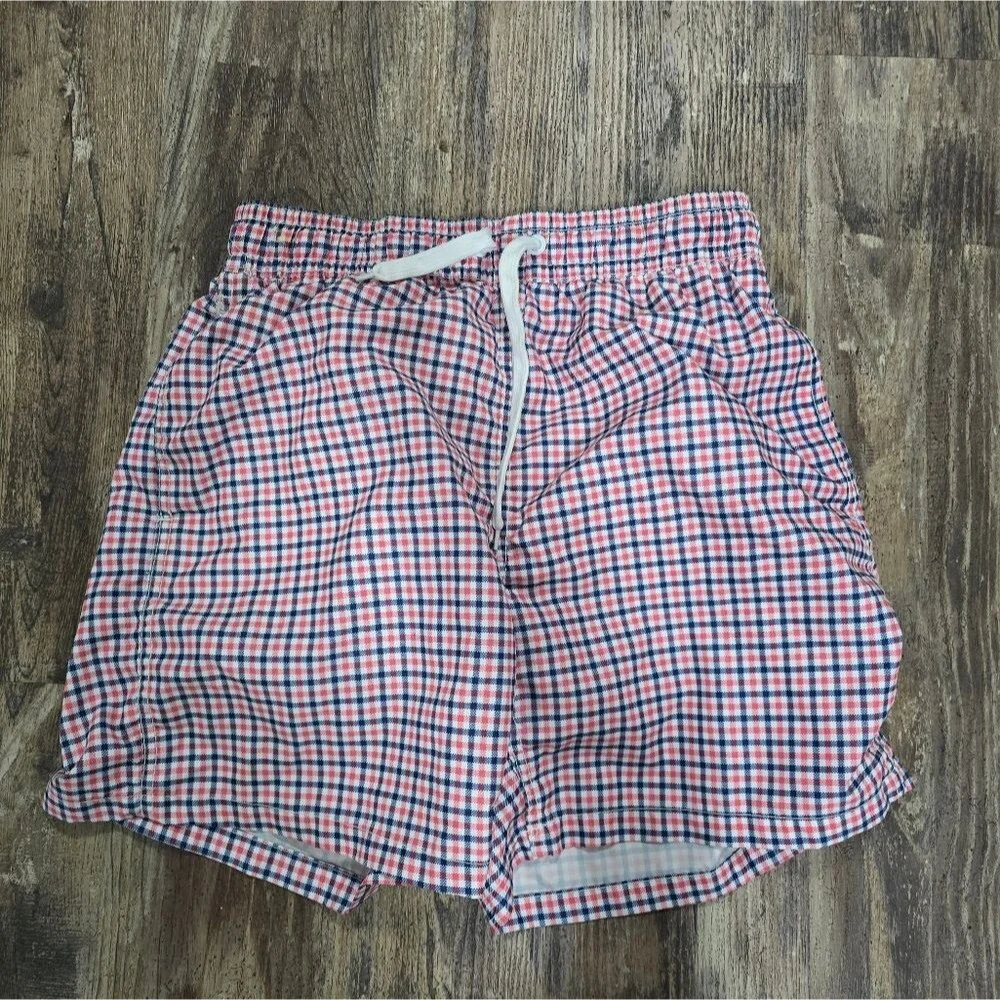 Kanu Red White Blue Gingham Check Swim Trunks Shorts with Mesh Liner Size M